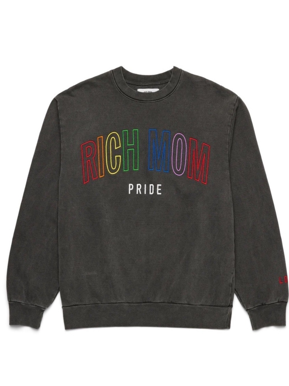 Rich Mom Pride Charcoal Grey Rainbow Embroidered Sweatshirt - Size Medium